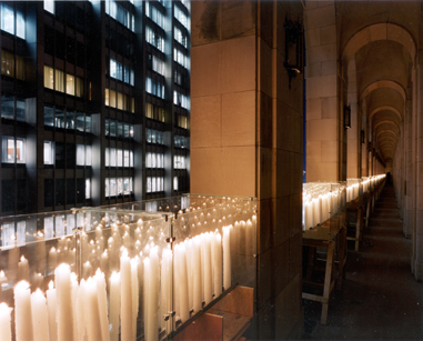 A candle-lighting remembrance for the first anniversary of the World Trade Center tragedy.