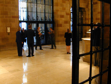 Employees in the Bank's main entrance.
