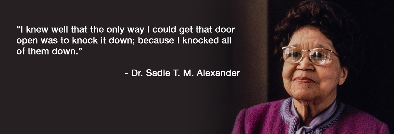 Dr. Sadie T.M. Alexander said: I knew well that the only way I could get that door open was to knock it down; because I knocked all of them down.