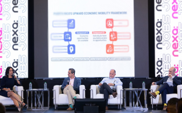 A 4-person panel, including New York Fed's Head of Communications & Outreach Group Jack Gutt on right, at the NEXA Jobs Summit in San Juan, Puerto Rico on April 10-11.