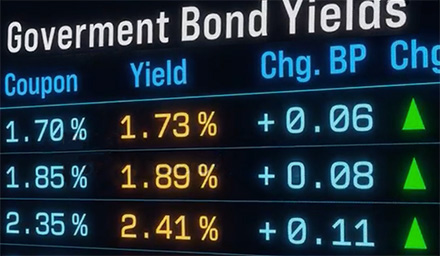 screen displaying table showing government bond market data