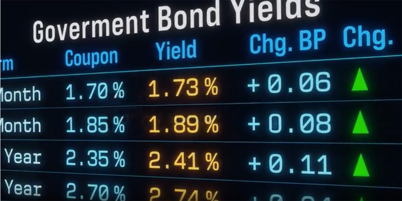 screen displaying tableshowing government bond market data 