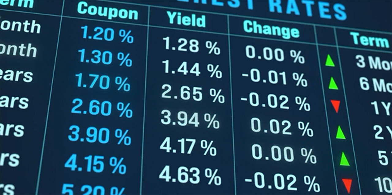 Image of a bond market yields, fixed-income securities, mortgage rates monitor Image of a bond market yields, fixed-income securities, mortgage rates monitor