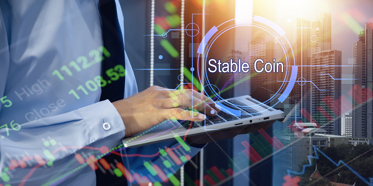 Financial professional typing on a device with overlay showing trading metrics  and stock charts representing against urban skyline