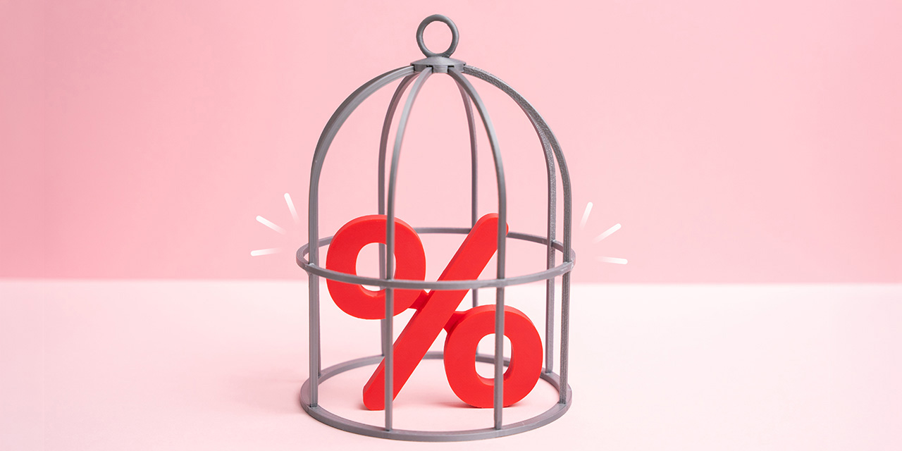 Illustration of a percent sign inside a bird cage