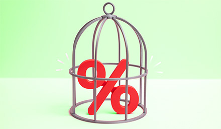 Illustration of a percent sign inside a bird cage.