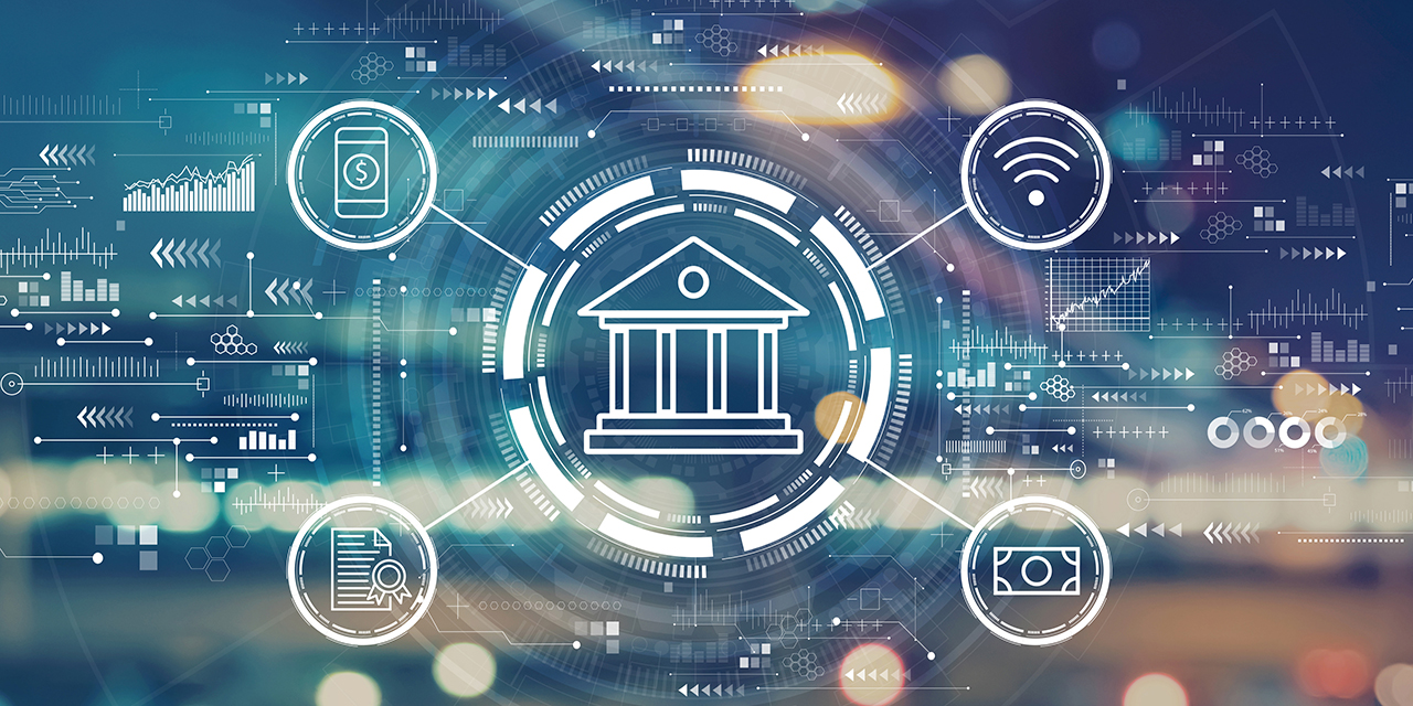 nline banking concept with blurred city abstract lights background