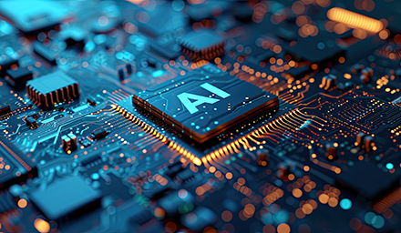 Detailed Close-up of an AI Chip on a Circuit Board