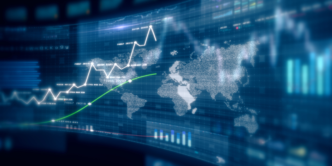 Futuristic global financial data visualization, world map and digital globe with candlestick chart, stock trading analytics, forex market dashboard, fintech infographic, big data interface